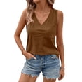 thumbnail image 1 of Women's Summer Sleeveless Shirts Casual V Neck Tank Tops with Pockets, Brown 2XL, 1 of 4