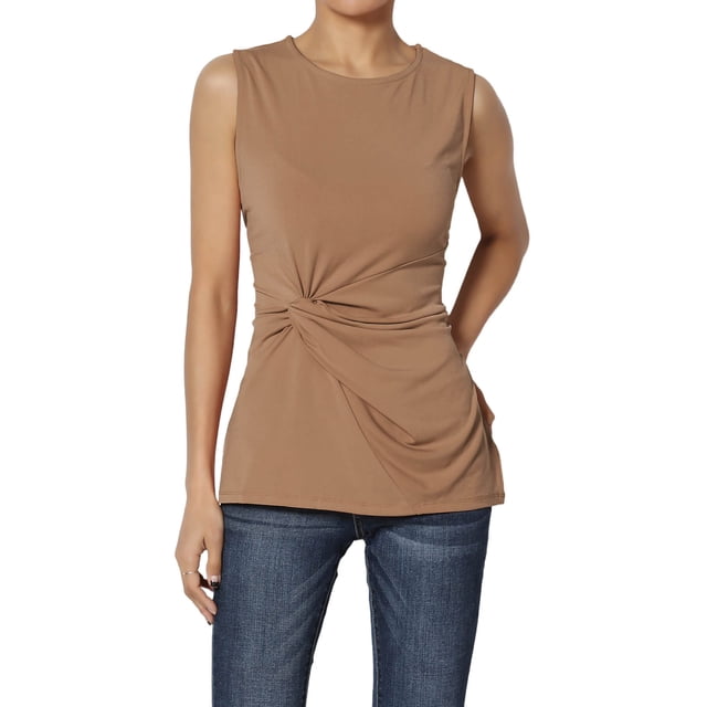 Vrtige Women's Summer Sleeveless Tank Top - Crewneck Button Side Split Tunic Shirt