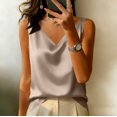 thumbnail image 1 of Women's Summer Sleeveless Silk Satin Tank Tops Blouse Loose Casual V Neck Blouses Shirt Champagne 2XL, 1 of 3