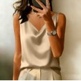 thumbnail image 1 of Women's Summer Sleeveless Silk Satin Tank Tops Blouse Loose Casual V Neck Blouses Shirt Gray M, 1 of 3