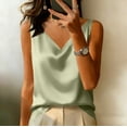 thumbnail image 1 of Women's Summer Sleeveless Silk Satin Tank Tops Blouse Loose Casual V Neck Blouses Shirt Light Green XL, 1 of 3