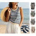 thumbnail image 1 of Women's Summer Sleeveless Tank Top Cami Casual Wear Oversized Round Neck Striped Knit Solid Color Loose Fit Beach Vacation Streetwear Fashion Essential Gift for Women | CSEONE,Beige L, 1 of 6