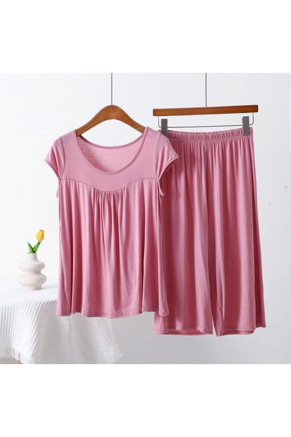 Women's Summer Sleeveless Tank Top And Capri Pants Pajama Set Loose Pleated Sleep Shirt With Cropped Bottoms Wear Women Overalls Winter Rompers with Train for Women Chiffon Overlay Jumpsuit Ladies