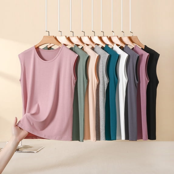 Women's Summer Sleeveless Tank Top Loose Fit Casual Crew Neck T Shirts Basic Tee Tops White XL(XL)