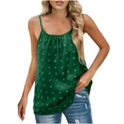 Women's Summer Sleeveless Tops Loose Casual Spaghetti Strap Pom Pom Tank Top Trendy Swiss Dot Camisole Cute Cami Shirt