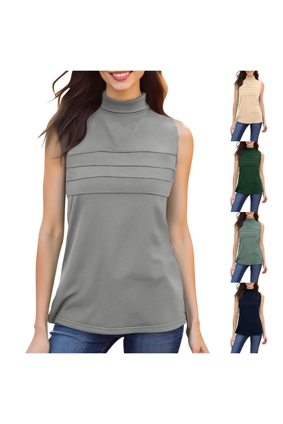 Women's Summer Sleeveless Turtleneck Tops Shirts Blouses Solid Color Casual Daily Wear Work Office Vacation Fashion Essential Gift for Women | CSEONE,Green L