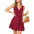 thumbnail image 1 of Women's Summer Sleeveless V Neck Button Down Casual Pocket Swing Short Dress, 1 of 6
