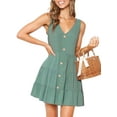 thumbnail image 1 of Women's Summer Sleeveless V Neck Button Down Casual Pocket Swing Short Dress, 1 of 6