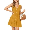 thumbnail image 1 of Women's Summer Sleeveless V Neck Button Down Casual Pocket Swing Short Dress, 1 of 4
