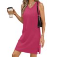 thumbnail image 1 of Women's Summer Sleeveless V-Neck Dress, Solid Color with Side Slit Design, Comfortable & Stylish for Casual or Beach Wear, 1 of 5
