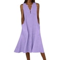 thumbnail image 1 of Women's Summer Sleeveless V Neck Midi Dress Eyelet Lace Trim Button Front Casual Dress with Pockets Purple XXL(XXL), 1 of 8