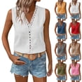 thumbnail image 1 of Women's Summer Sleeveless V Neck Top Tops Shirts Blouses Hollow Out Mesh Loose Fit Solid Color Casual Daily Wear Vacation Beach Party Night Out Fashion Essential Gift for Women, 1 of 9