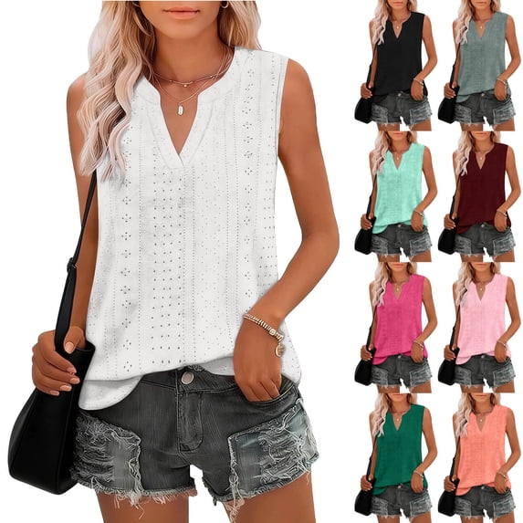 Women's Summer Sleeveless V Neck Tops Shirts Blouses Solid Color Casual Daily Wear Vacation Beach Loungewear Fashion Essential Gift for Women | CSEONE,Black L