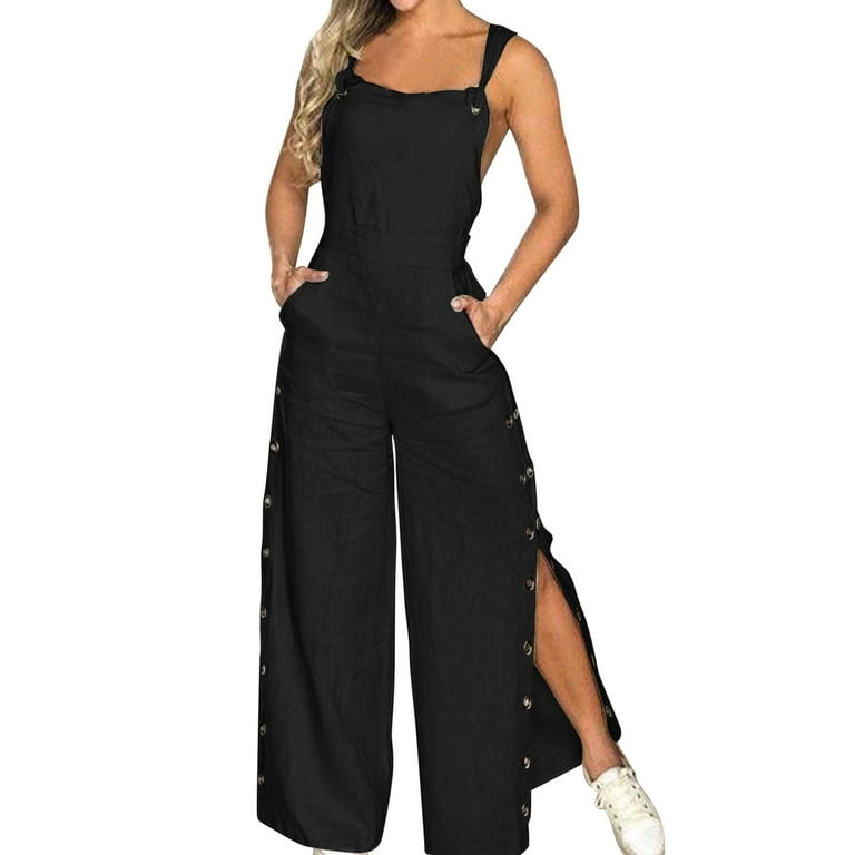 Women s Summer Sleeveless Womens Casual Jumpsuit Twisted Knot Strappy Pants Button Openings Loose Long Pants Jumpsuit Shorts With Pockets Denim Romper Woman Jumper Suit Walmart