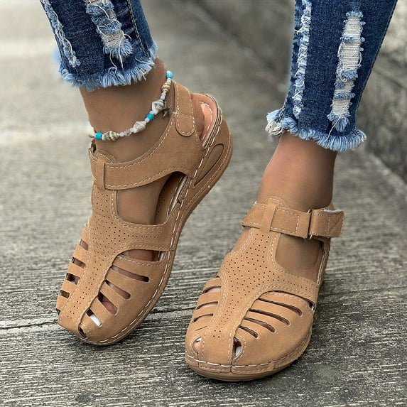 Women's Summer Slides Shoes Comfortable Retro Wedge Sandals with Closed Toe and Hollo w Design - Perfect for Casual Wear and Slingback Style
