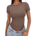 thumbnail image 1 of Women's Summer Slim-Fit Cropped T-Shirt — Solid Color, High-Stretch, Versatile, Crew Neck, Fitted Short-Sleeve Top, 1 of 6