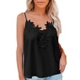 thumbnail image 1 of Women's Summer Sling Tops Sleeveless Spaghetti Straps Lace Trim V Neck Tshirts Solid Casual Loose Tunic Tees Blouses, 1 of 5