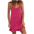 thumbnail image 1 of Women's Summer Slip Dress Adjustable Spaghetti Strap V-Neck Ruffle Hem Loose Casual Mini Dress Hot Pink-A L(L), 1 of 6