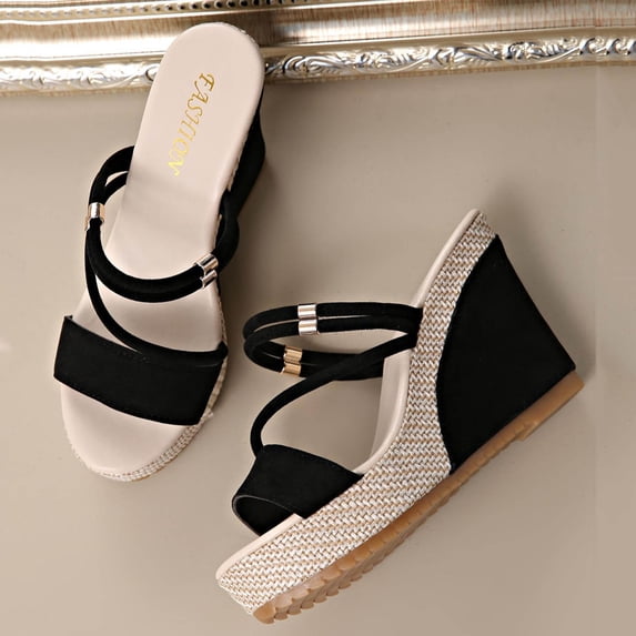 Women's Summer Slippers Baeitkot Women's Versatile Plus-Size Two-Way Breathable Wedge Shoes Comfortable Summer Slippers Black 37