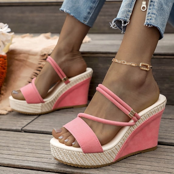 Women's Summer Slippers Baeitkot Women's Versatile Plus-Size Two-Way Breathable Wedge Shoes Comfortable Summer Slippers Pink 40