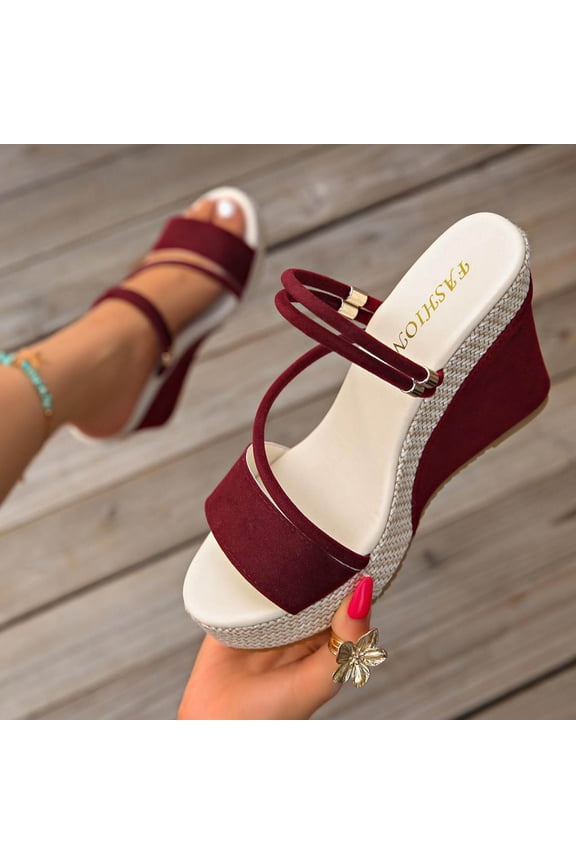 Women's Summer Slippers Baeitkot Women's Versatile Plus-Size Two-Way Breathable Wedge Shoes Comfortable Summer Slippers Wine 42