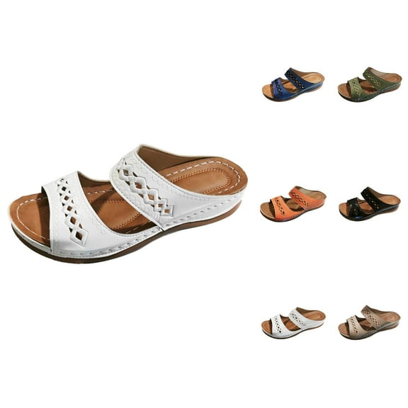 Women's Summer Slippers Casual Open Toe Embroidered Sandals With Wedge Heel For Daily Wear Comfortable On Shoes Gifts for Women