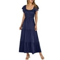 thumbnail image 1 of Women's Summer Smocked Dress Ruffled Cap Sleeve Square Neck A Line Maxi Dress Casual Tiered Dresses with Pockets, 1 of 6