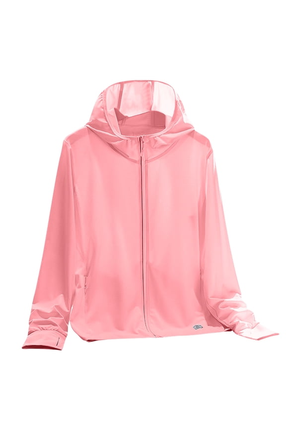 Women's Summer Solid Color Breathable Hooded Sunscreen Clothing Long Sleeve Zip Up Jacket for Running Hiking Soft Sun Protection Jacket