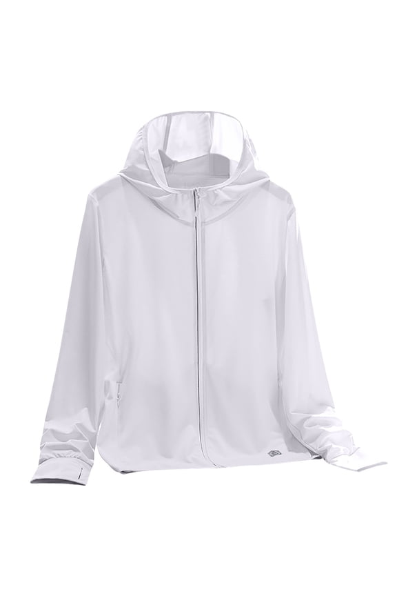 Women's Summer Solid Color Breathable Hooded Sunscreen Clothing Long Sleeve Zip Up Jacket for Running Hiking Soft Sun Protection Jacket