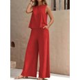 thumbnail image 1 of Women's Summer Solid-Color Elegant Two-Piece Set: Crew Neck Tank Top and Wide-Leg Pants, 1 of 5
