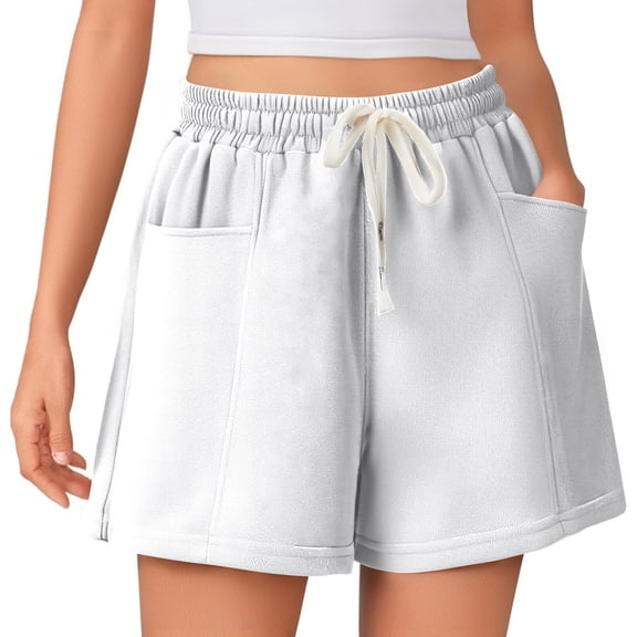 Women's Summer Solid Color High Waist Casual Sports Shorts with Adjustable Drawstring, Comfortable Lightweight Fabric for Athletic Leisure, Perfect for Walking, Travel or Daily Errands,White L