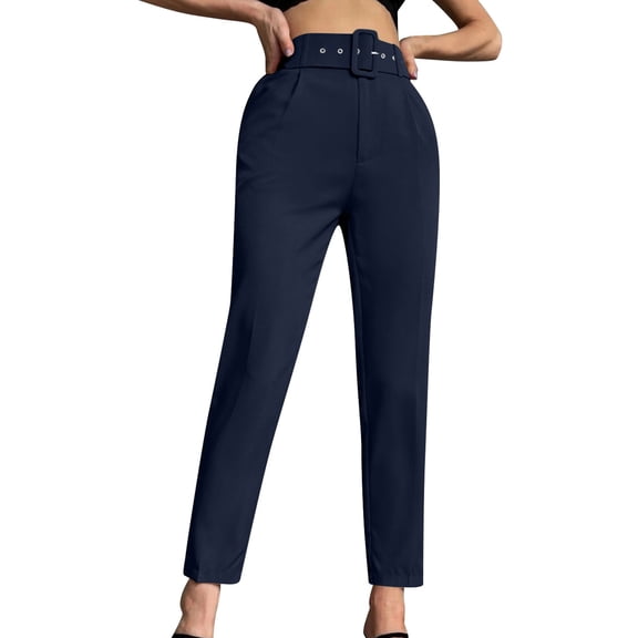 Women's Summer Solid Color High Waisted Slim Comfortable Casual Straight Leg Nine Point Pants