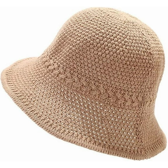 Women's Summer Solid Color Hollow Bucket Hat Sun Protection Thin Knitted Fisherman Caps