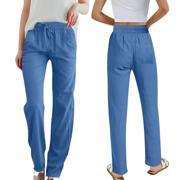 Women's Summer Solid Color Linen High Waist Elastic Drawstring Pants Lightweight Loose Fit Casual Trousers With Pockets For Comfort And Style Short Pants for Women Casual Summer Casual Summer Pants