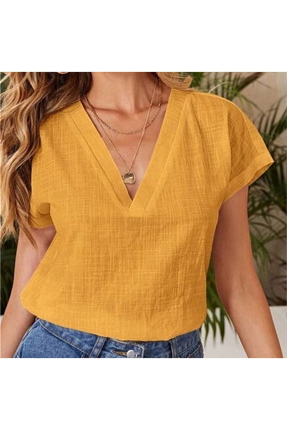 Women's Summer Solid Color Loose Half Sleeve V Neck Blouse Solid Long Sleeve Shirts for Women 3 4 Sleeve for Women Dress T Shirts for Women Super Tight Sleeve Women's Tops Long Sleeve Veterans