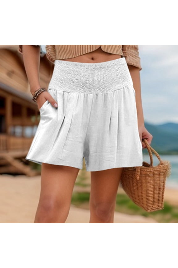 Women's Summer Solid Color Pocket High Waist Elastic Waist Wide Leg Casual Shorts Womens Shorts Pack Boyfriend Shorts for Women Short Pants for Women Short Sleeve Pajama Set for Women Women's Running
