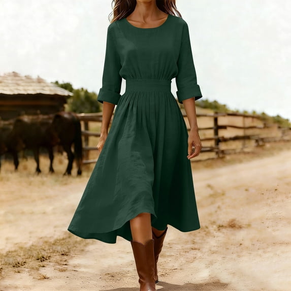 Women's Summer Solid Color Round Neck Long Dress