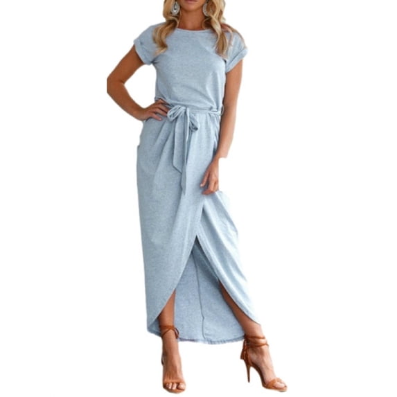 Women's Summer Solid Color Short Sleeve Irregular Tied Dress