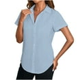 thumbnail image 1 of Women's Summer Solid Color Short Sleeve V Neck Blouse Casual Drawstring Tops Sexy Lace Embroidered Shirt Beach Cover Up Sheer Bikini Paired, 1 of 9