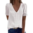 thumbnail image 1 of Women's Summer Solid Color Short Sleeve V Neck Casual Loose Tops, 1 of 4