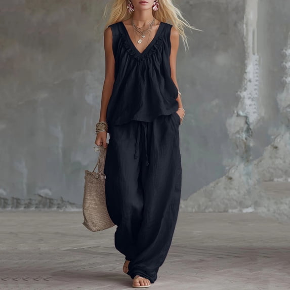 Women's Summer Solid Color V Neck Shirt Top With Pocket Casual Shorts Set