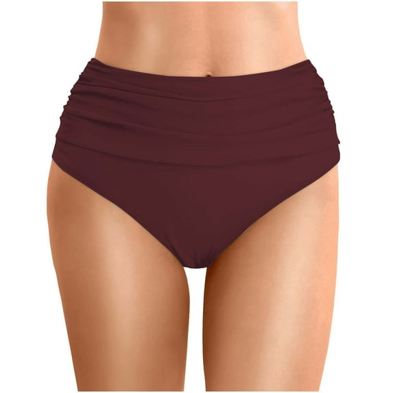 Women's Summer Solid Color Waist Length Pleated Beach Double Layered Triangle Swim Trunks