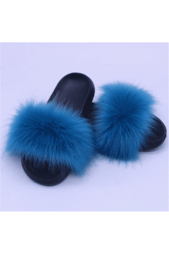 Women's Summer Solid Fluffy Faux Fur Slide Slippers Fuzzy Amazing Sandals Outdoor Shoes Big Size