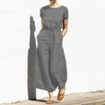 thumbnail image 1 of Women's Summer Solid High Waist Short Sleeve Wide Leg Jumpsuit Casual Loose Fit Pantsuit Long Sleeve Bodysuit Women Pocket Short Sleeve Tie Neck Jumpsuit Long Body Suits for Women Dressy Bodysuits, 1 of 4