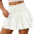 thumbnail image 1 of Women's Summer Solid Ruffled Shorts & Culottes - High Waist, Polyester, Casual/Outdoor, Elastic Waist, 1 of 4