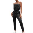 thumbnail image 1 of Women’s Summer Solid Tube Top Jumpsuit Strapless Bandeau Cold Shoulder Rompers Drawstring Elasitic Waist Long Playsuits, 1 of 4