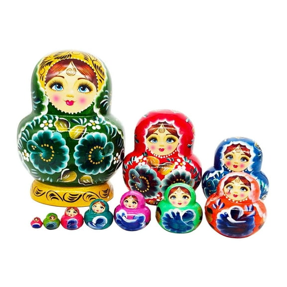 MERIGLARE 10 Layer Wooden Russian Nesting Doll Matryoshka Dolls Stacking Nesting Wishing Dolls for Office Table Halloween Home Ornament Green