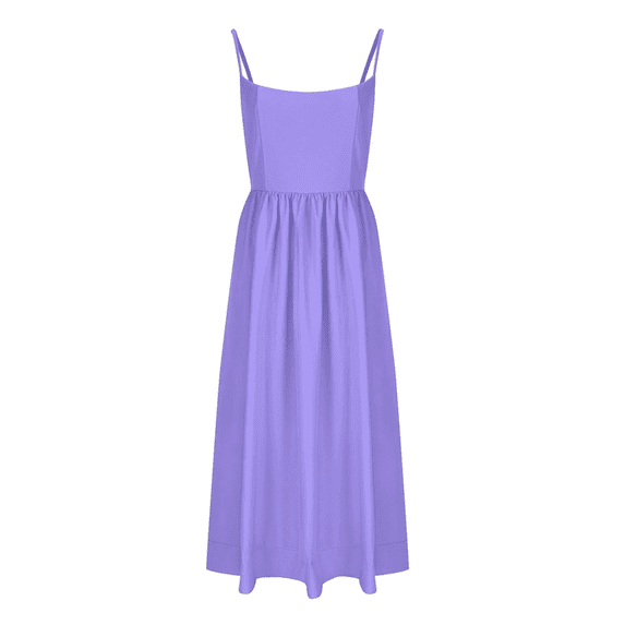 Women's Summer Spaghetti Strap Long Dress Wedding Guest Casual Slim Dress High Waist Aline Maxi Long Swing Pleated Scoop Neck Hide Belly Dresses