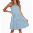 thumbnail image 1 of Women's Summer Spaghetti Strap Sleeveless Square Neck Ruffle A Line Swing Mini Dress, 1 of 6