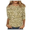 thumbnail image 1 of Women's Summer Sparkle Sequin Tshirt 3/4 Sleeve Casual Crew Neck Dressy Blouses Trendy 2025 Loose Fit Floral Pullover Tops, 1 of 5